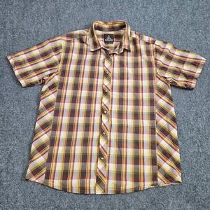 Prana Button Down Shirt Mens Small Yellow Brown Plaid SS Skater Outdoor Hiking